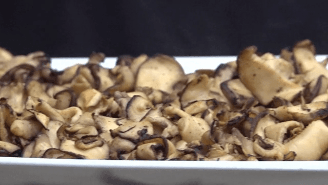 얇게 썬 버섯이 담긴 접시