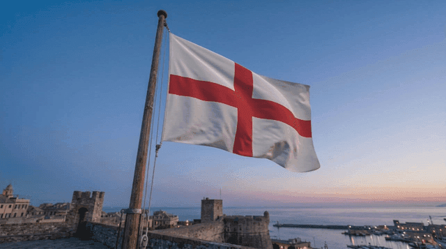 English flag flying over coastal fortress