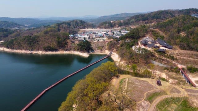 Traditional Korean village by a lake