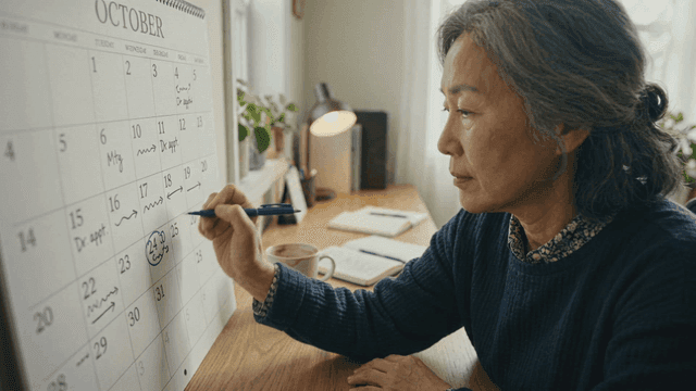 Elderly women marked on calendar