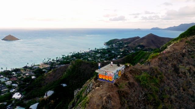 People Enjoying Ocean View from Hilltop