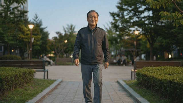 Elderly man walking in park