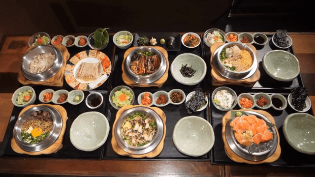 Various kinds of rice cooked in a pot on the table