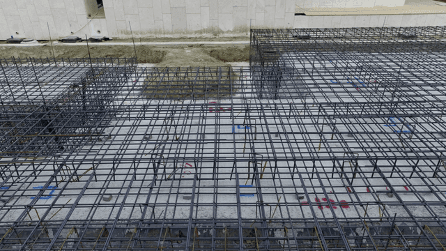 Construction site with steel framework