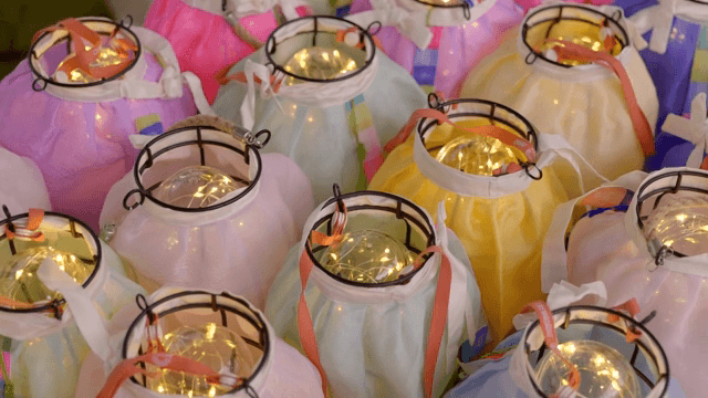 Colorful lanterns with glowing lights