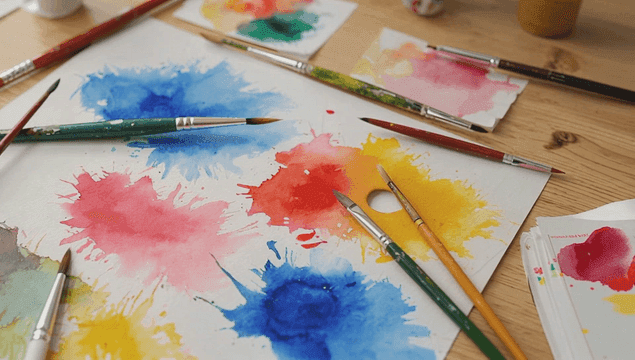 붓과 함께한 다채로운 물감 튀김