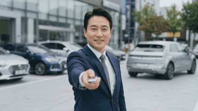 Businessman holding car key
