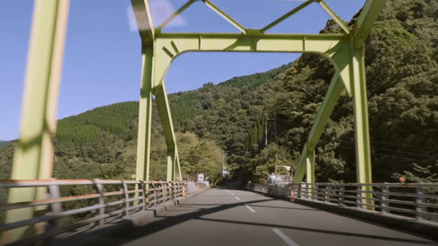 숲길 위의 녹색 다리