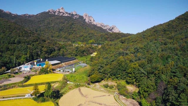 View of a mountain farm on a sunny day