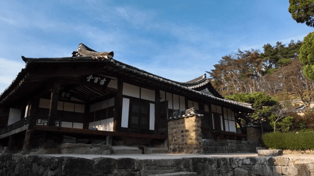Traditional Korean house with trees