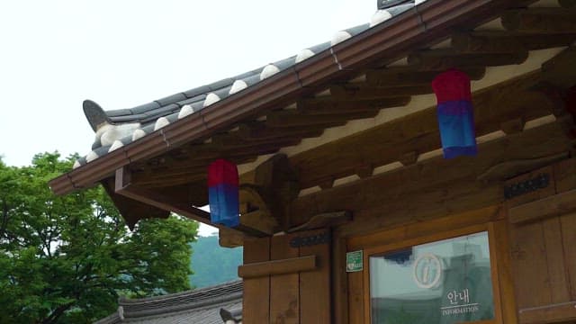 Traditional Korean building with colorful lanterns