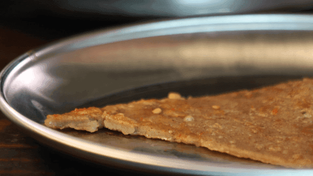 Buckwheat pancakes on metal plate