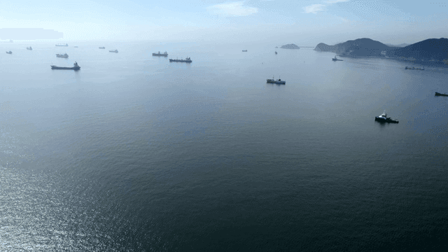 Ships scattered across a calm sea
