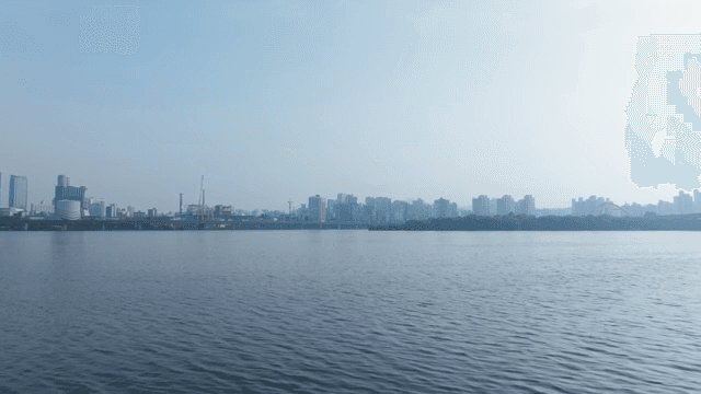 Cityscape of high-rise buildings along river