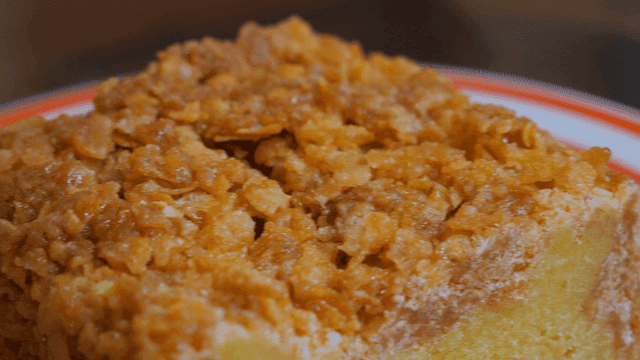 Crispy dessert pieces on plate