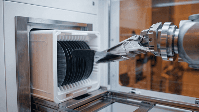 Robotic arm handling semiconductor wafers