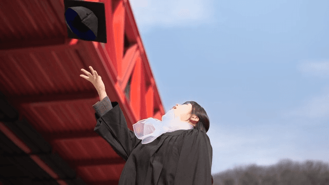 Graduates celebrating graduation by throwing their mortarboards