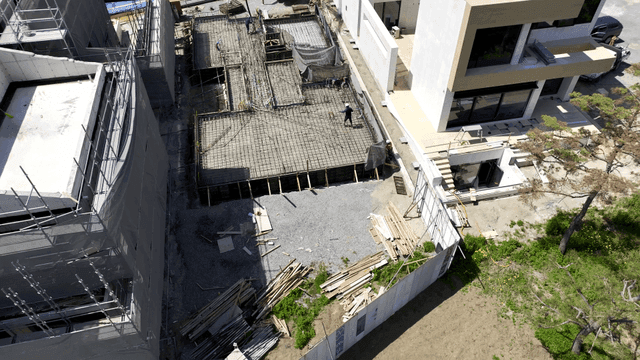 Construction site with steel framework