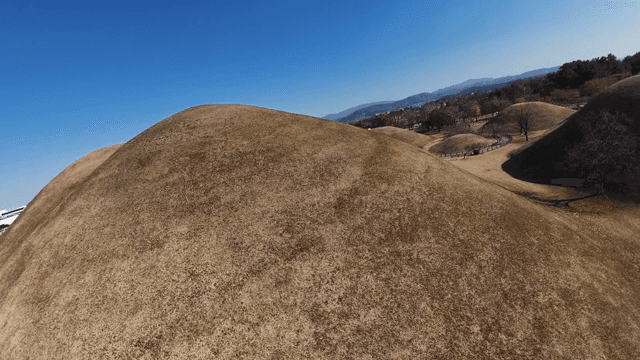 Ancient burial mounds in a scenic park
