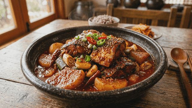 Braised fish with vegetables and spicy seasoning
