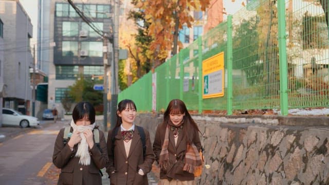 Students going to school in winter