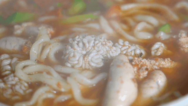 Seafood Kalguksu with noodles and fish roe
