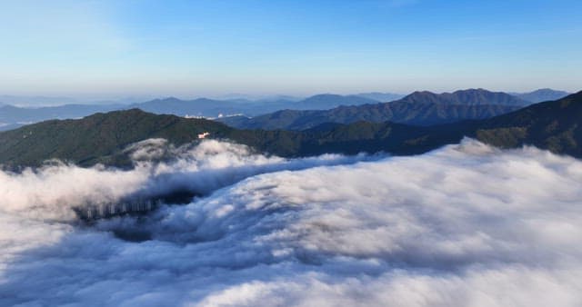 Mountain peaks with clouds rolling over