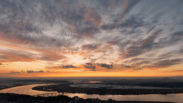 Spectacular sunset over city landscape