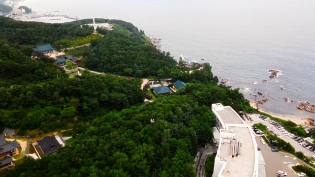 푸른 숲에 둘러싸인 해안 사찰