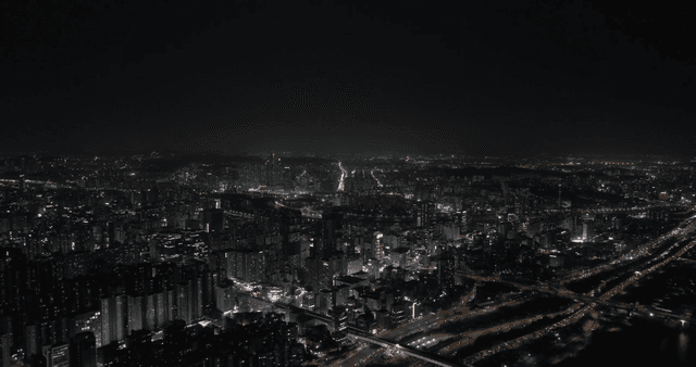 Night view of city twinkling with lights