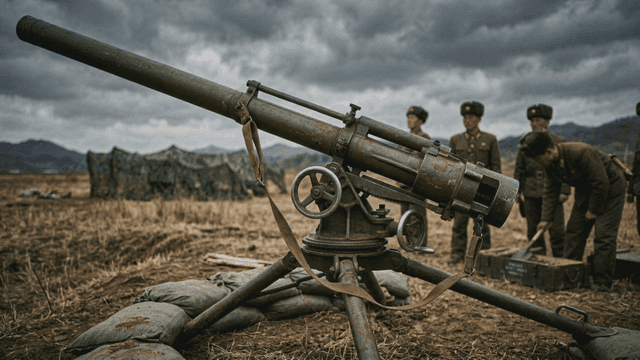 North Korean soldiers preparing artillery in field