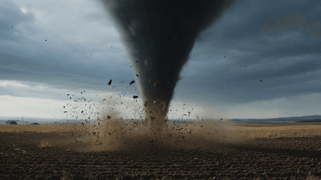 Powerful tornado in wide field