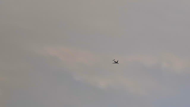 다채로운 구름 사이를 나는 비행기