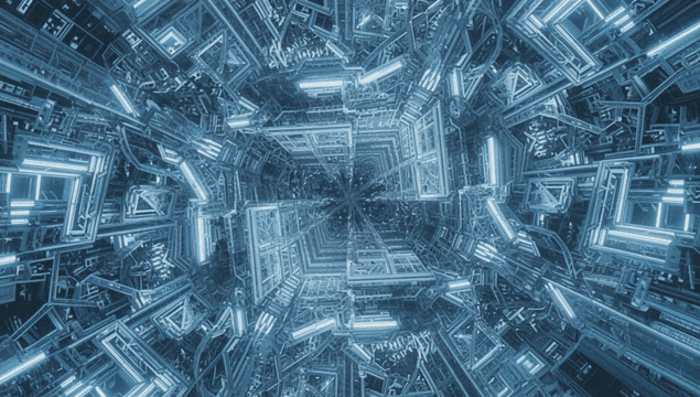 네온 조명이 있는 복잡한 기하학적 패턴