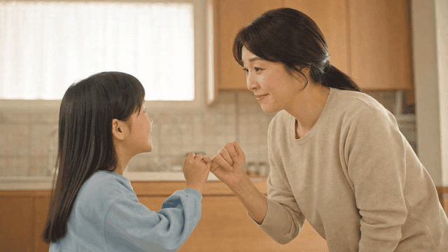 Mother and daughter making promise