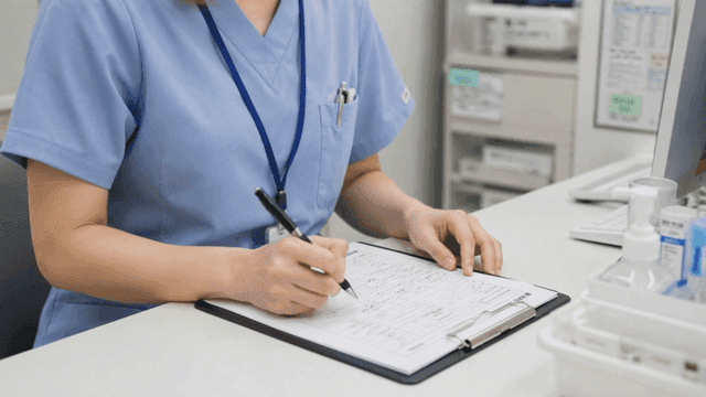 Nurse writing chart