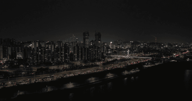 Night view of city with crowded roads