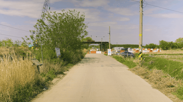 Country road leading to construction site.