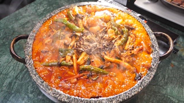 Spicy korean hot pot boiling in a pot