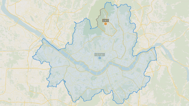 Map highlighting Gangbuk-gu area of ​​Seoul