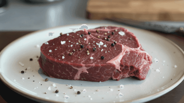 Seasoned steak on a plate