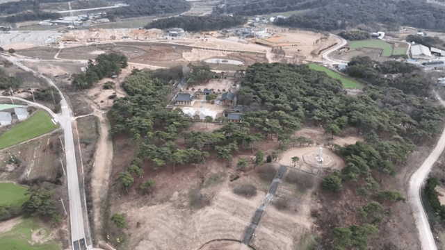 전통 한국 유적지의 항공 뷰