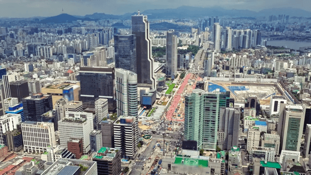 A bustling city with skyscrapers