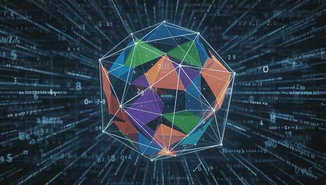 Colorful connected geometric shapes with numbers