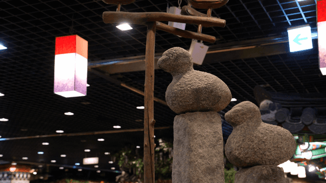 Traditional stone sculptures indoors