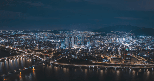 Vibrant downtown skyline at night
