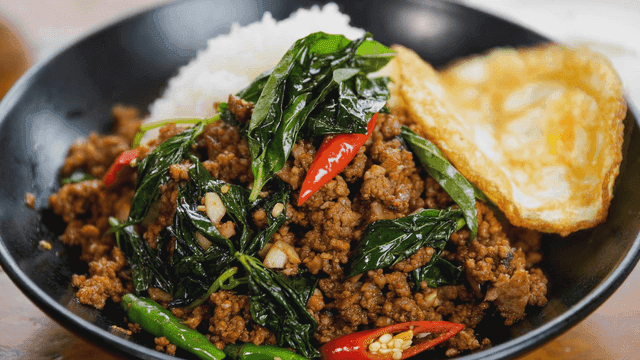 Pad Krapow with basil and egg