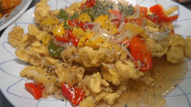 Gorgeous squid tangsuyuk on plate