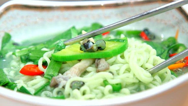 Warm marsh snail ramen with mushrooms