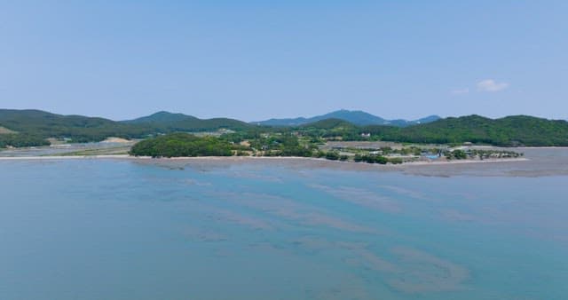 Serene Coastal Landscape with Mountains